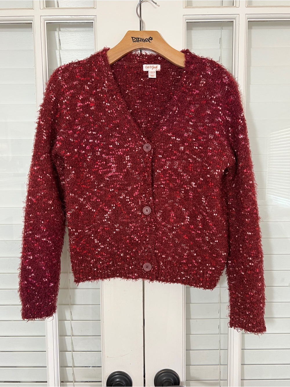 Cat & Jack Maroon Speckled Button Cardigan-Size L(10/12)